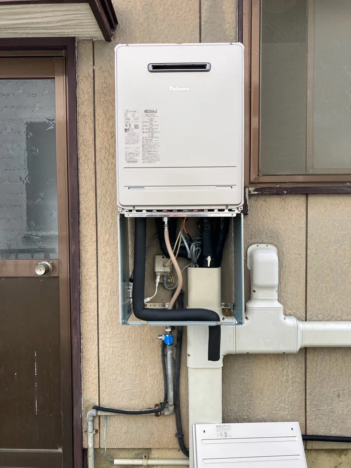 酒田市 交換後のガスふろ給湯器（パロマ製エコジョーズ・屋外壁掛型）